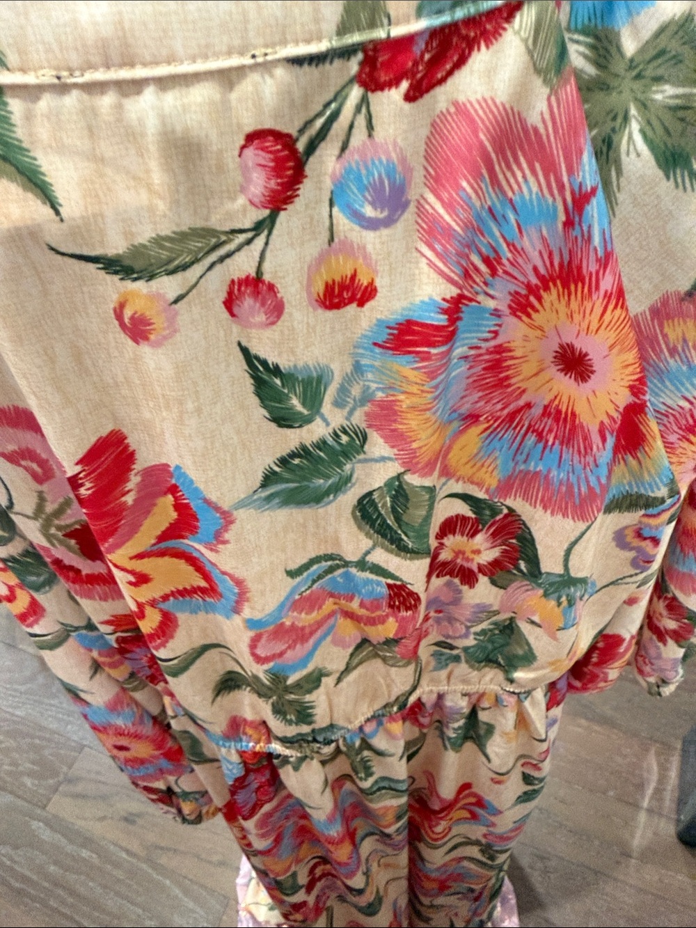 Skies Are Blue Floral Cream Maxi Dress with Pink & Green Blooms - Picture 5 of 9